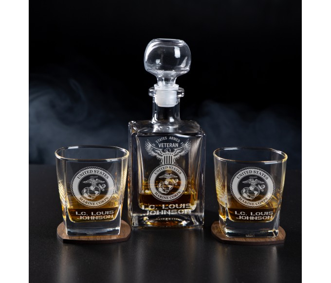 Gift for Retired United States Air Force Veteran  Whiskey Decanter Set  Personalized US Air Force Officer gift