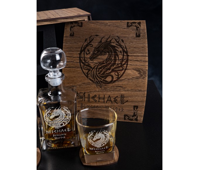 gift for men Personalized whiskey gift set,gifts for dad,Whiskey decanter,Game master, Dragon, geek culture, fantasy