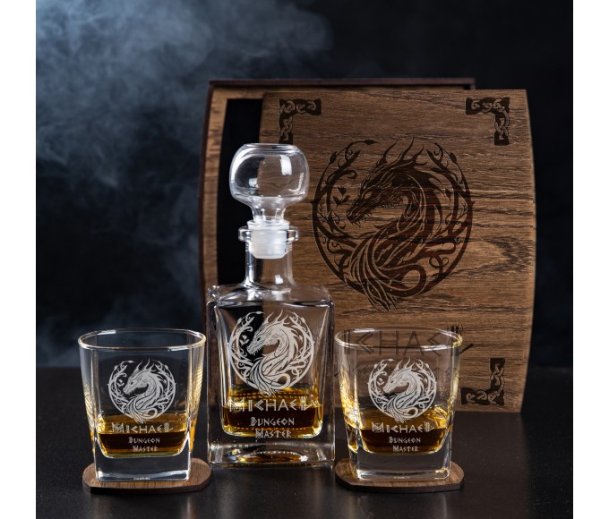 gift for men Personalized whiskey gift set,gifts for dad,Whiskey decanter,Game master, Dragon, geek culture, fantasy