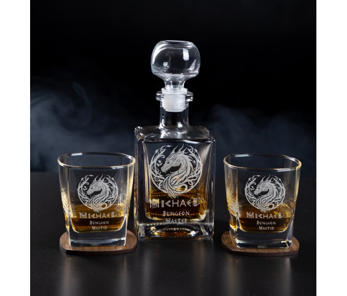 gift for men Personalized whiskey gift set,gifts for dad,Whiskey decanter,Game master, Dragon, geek culture, fantasy