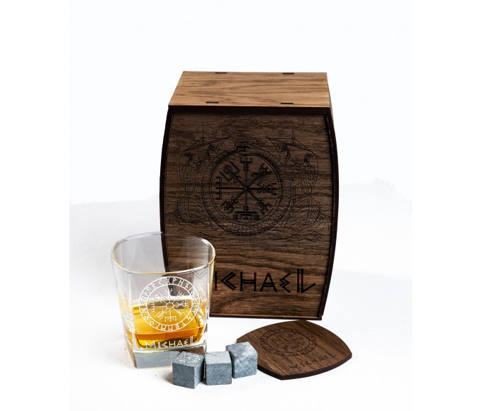 Vegvisir, runic compass, ouroboros, Viking, Personalized whiskey gift set