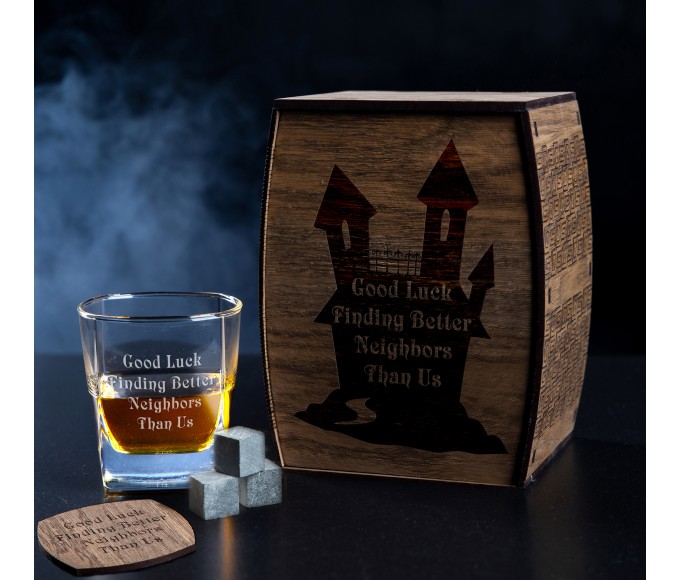 good luck in finding neighbors better than us, a funny inscription, a gift with humor