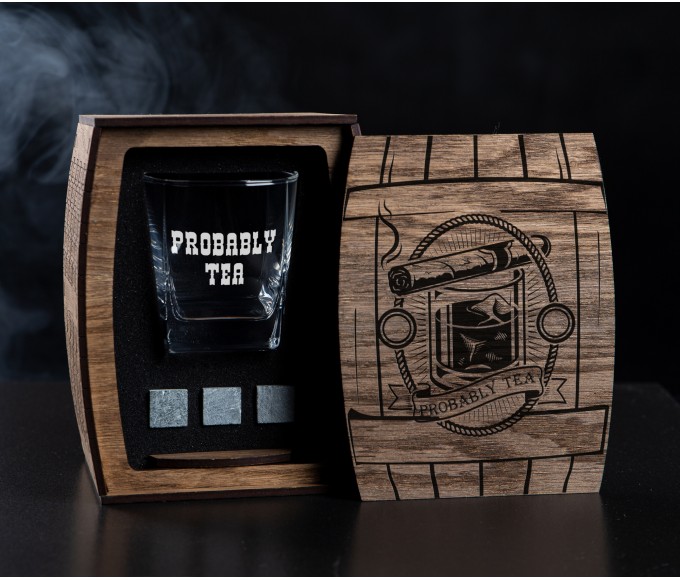 probably tea, funny inscription, gift with humor,Personalized whiskey gift set ,gift for men,