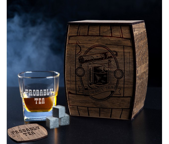 probably tea, funny inscription, gift with humor,Personalized whiskey gift set ,gift for men,