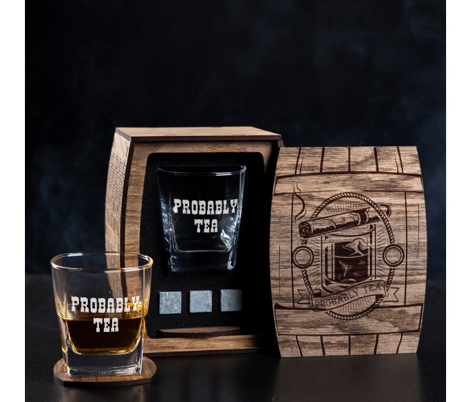 probably tea, funny inscription, gift with humor,Personalized whiskey gift set ,gift for men,