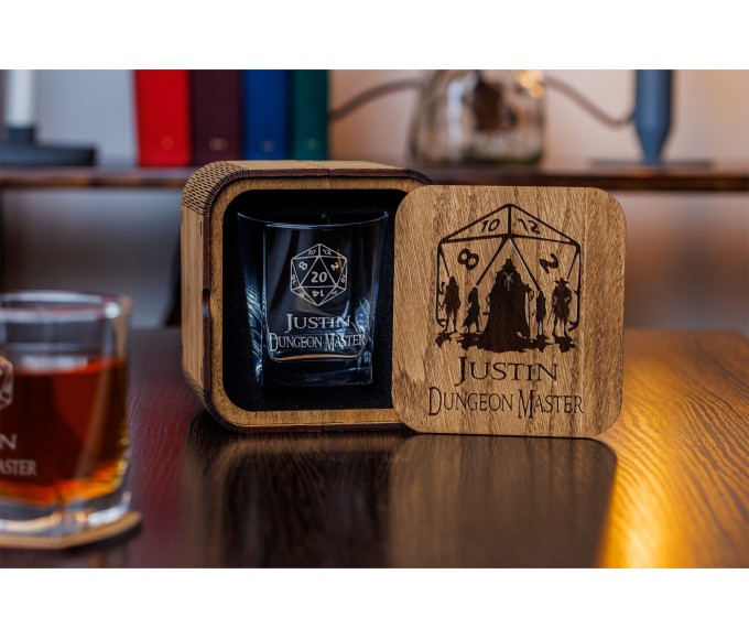 Game master personalized whiskey gift set in wood box 