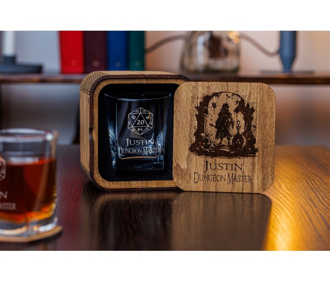 Game master personalized whiskey gift set in wood box 