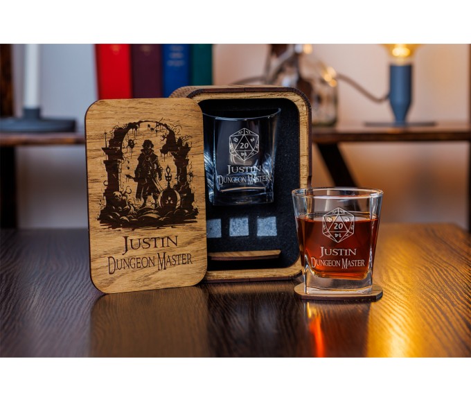 Game master personalized whiskey gift set in wood box 