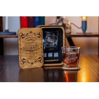  Personalized whiskey gift set in wood box  