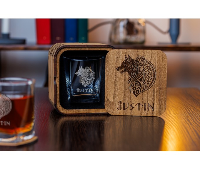 Engraved Whiskey Glasses Fenrir wolf Whiskey Set Bar Accessories Gifts for Him Personalized Gifts Bourbon glass Christmas Gift