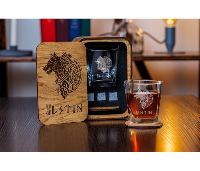Engraved Whiskey Glasses Fenrir wolf Whiskey Set Bar Accessories Gifts for Him Personalized Gifts Bourbon glass Christmas Gift
