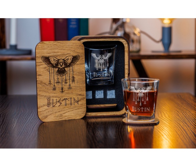 Personalized viking compass whiskey glass 