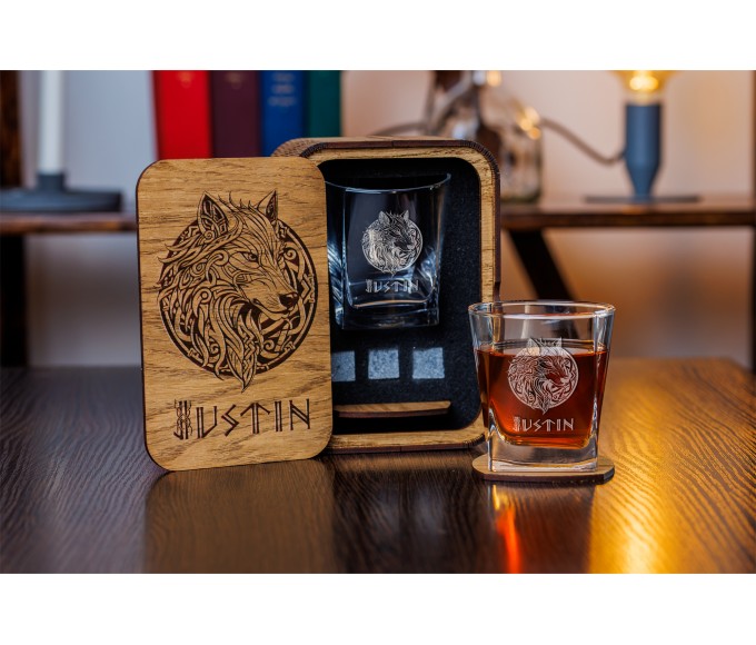 Personalized whiskey gift set Fenrir wolf  
