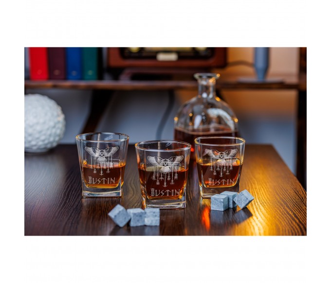 Personalized viking compass whiskey glass 
