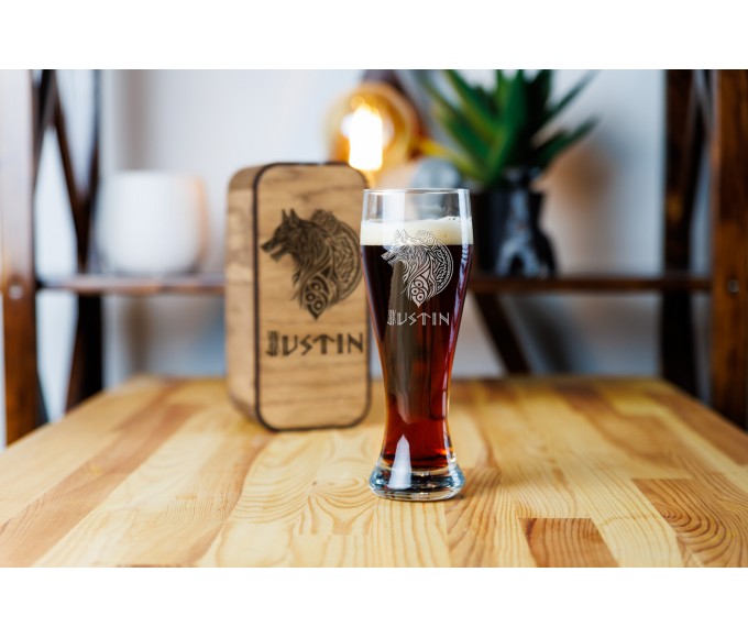 Personalized beer gift set wolf