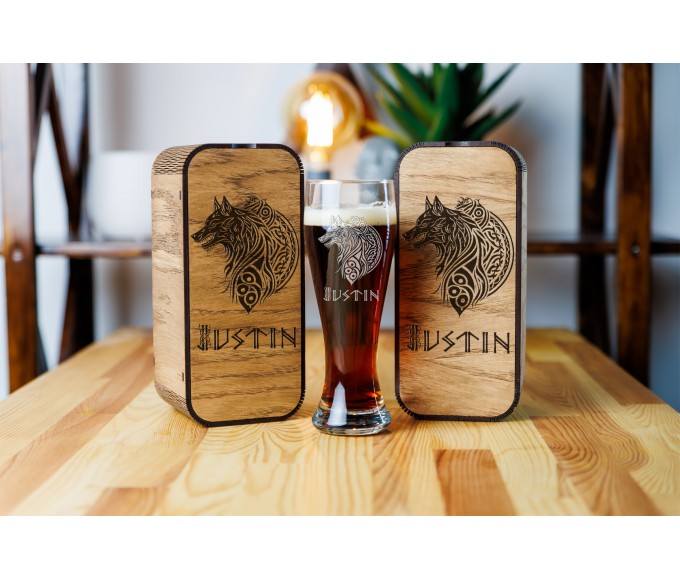 Personalized beer gift set wolf