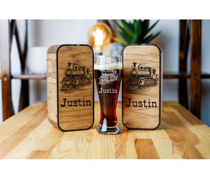 Personalized beer gift set vintage train